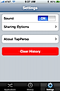 Settings screen